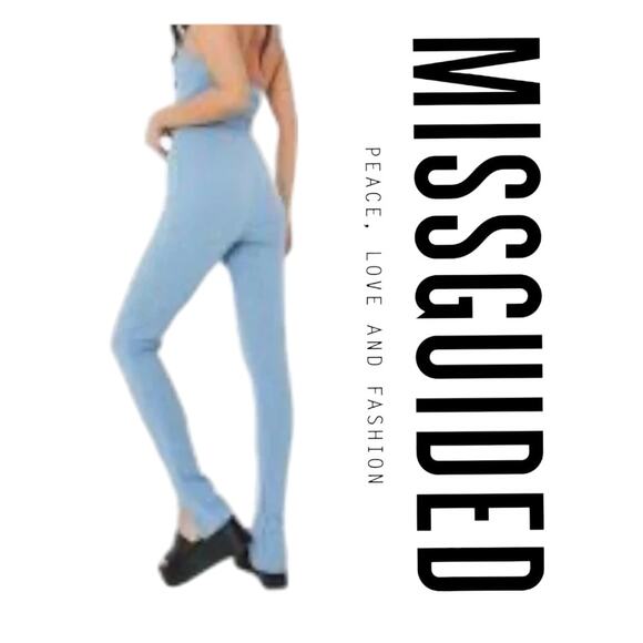 Missguided Jersey Tailored Cigarette Trousers Light Blue Size 6 - Picture 1 of 10